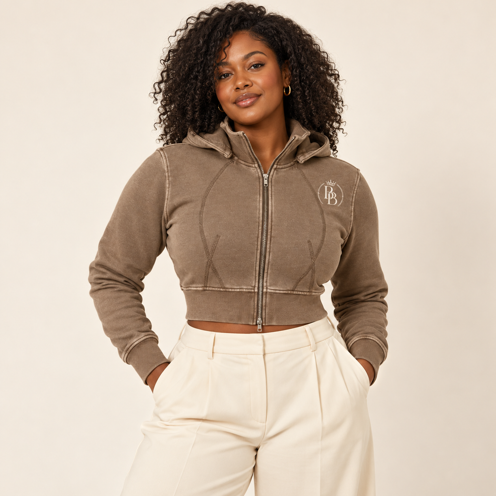 BB Crest | Vintage Wash Cropped Zip Hoodie