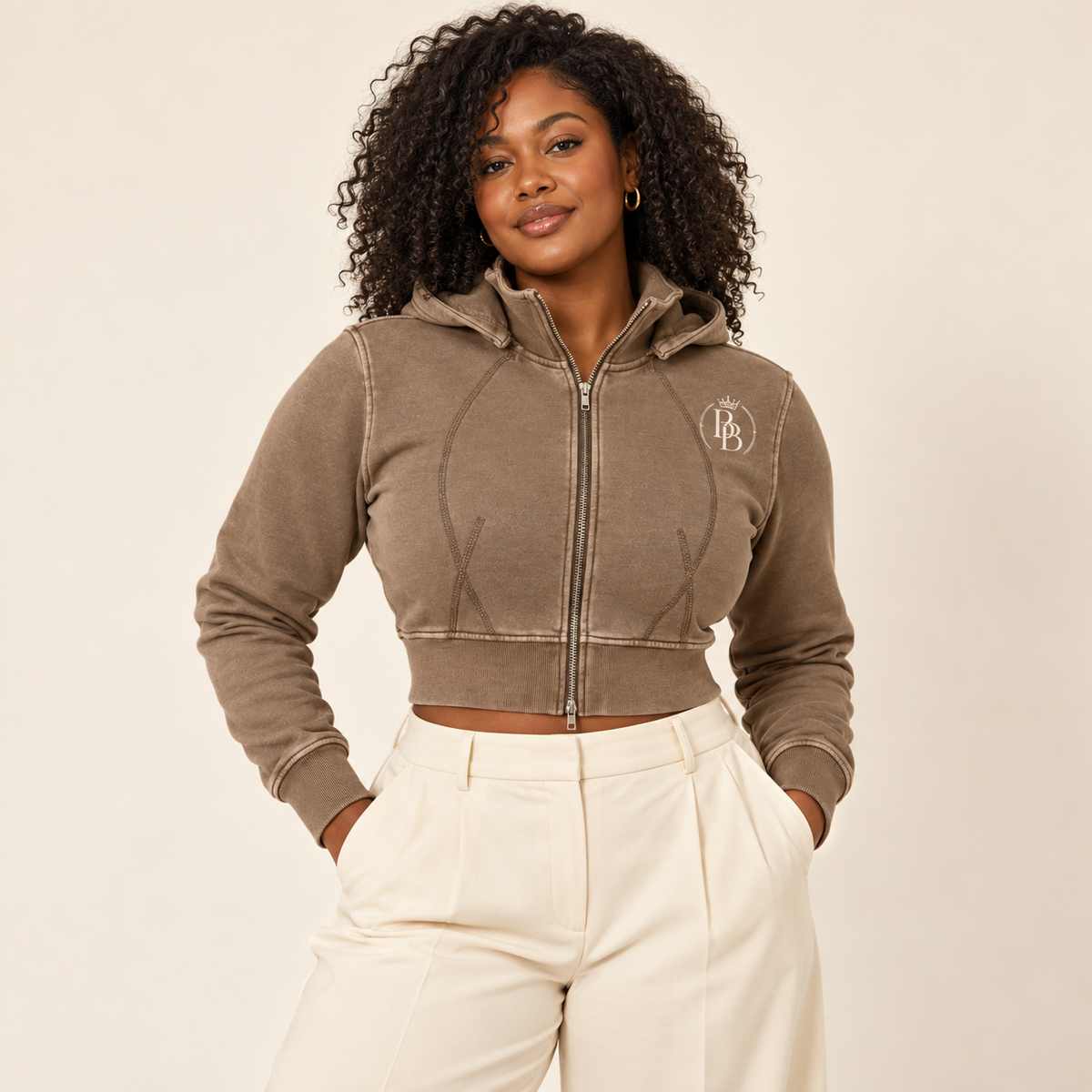BB Crest | Vintage Wash Cropped Zip Hoodie