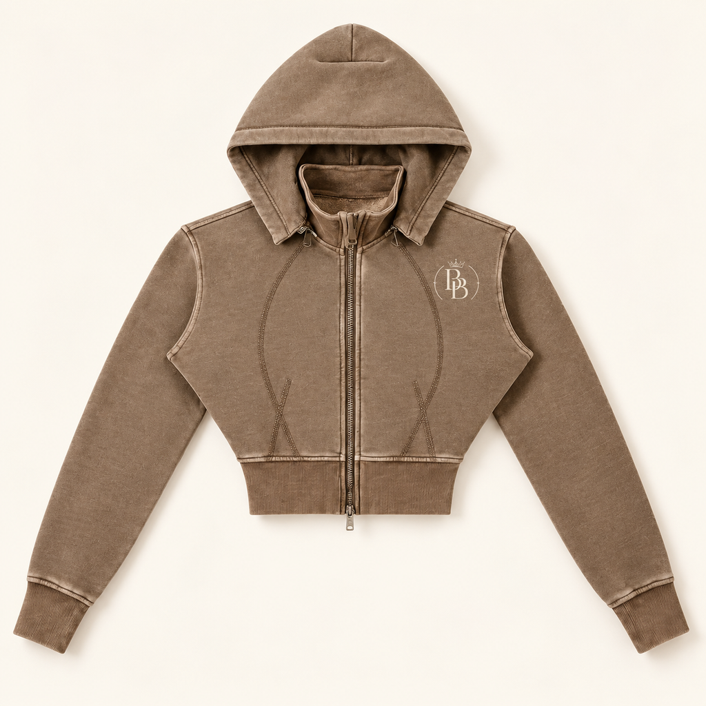 BB Crest | Vintage Wash Cropped Zip Hoodie