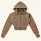 BB Crest | Vintage Wash Cropped Zip Hoodie