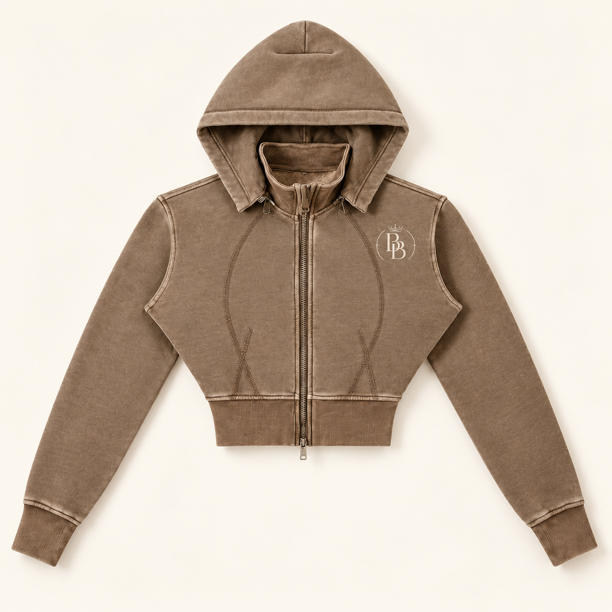BB Crest | Vintage Wash Cropped Zip Hoodie