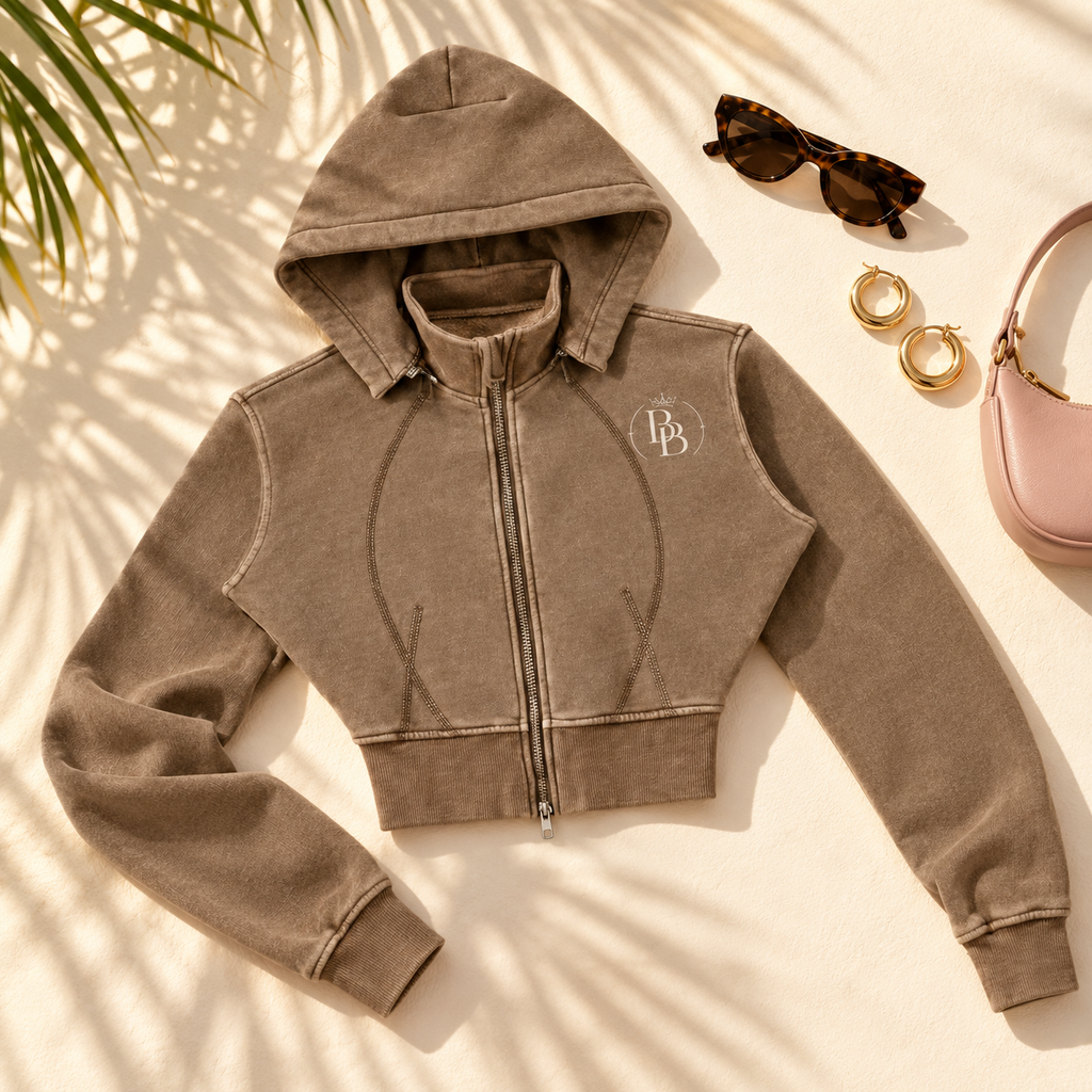 BB Crest | Vintage Wash Cropped Zip Hoodie