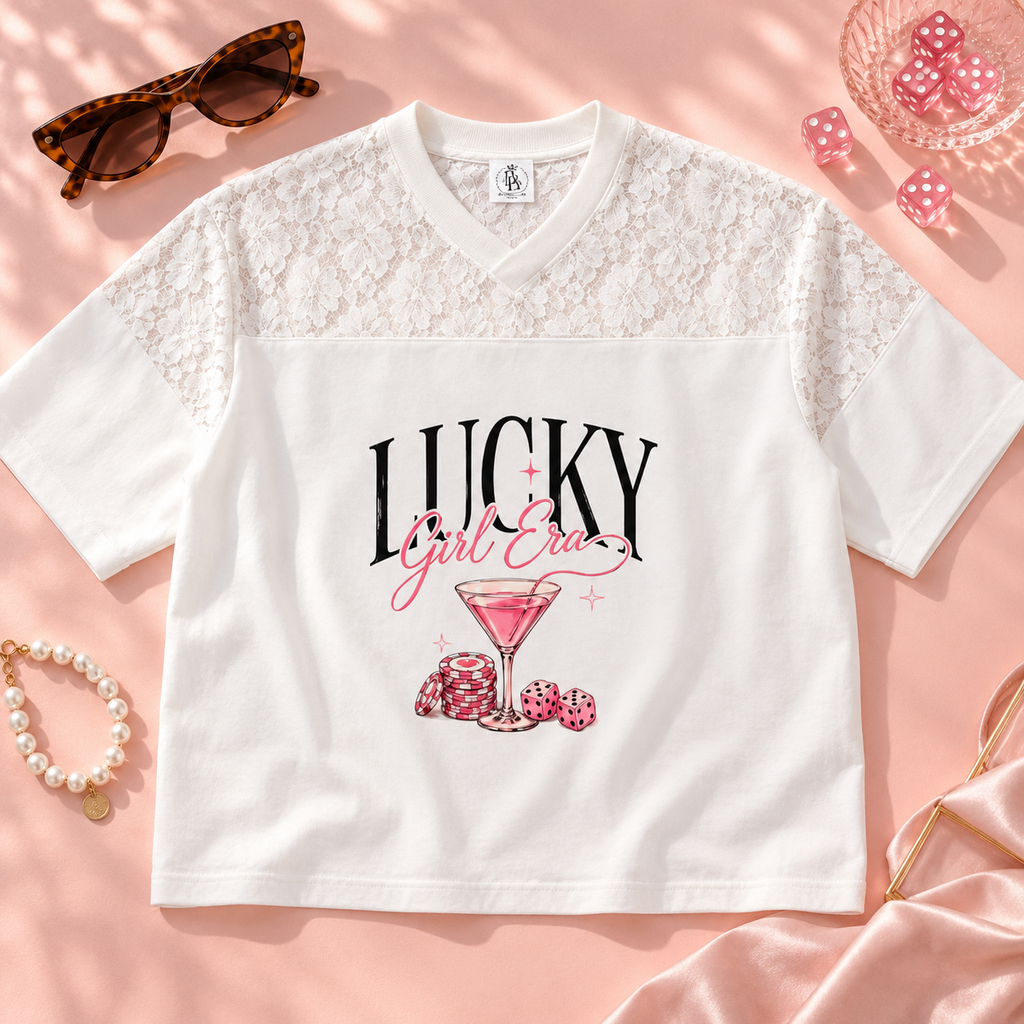 Lucky Girl Era | Lace Jersey Tee