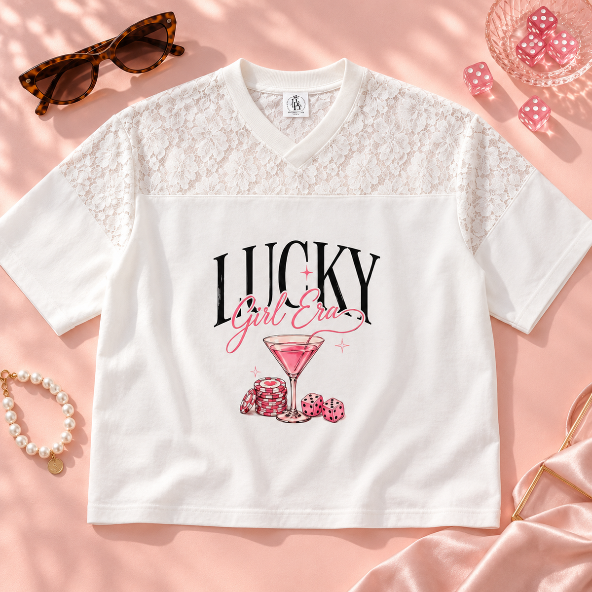 Lucky Girl Era | Lace Jersey Tee