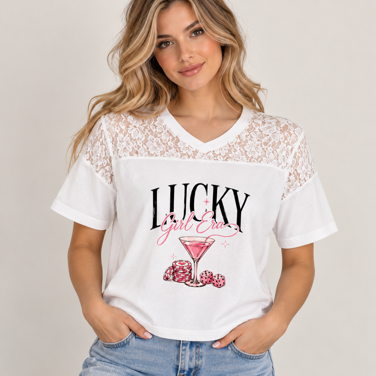 Lucky Girl Era | Lace Jersey Tee