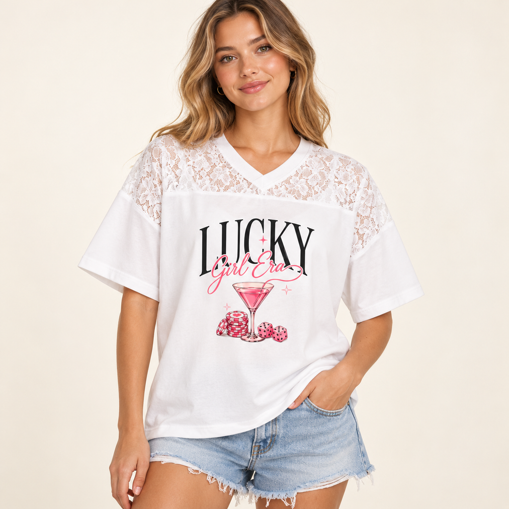Lucky Girl Era | Lace Jersey Tee