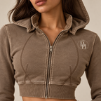 BB Crest | Vintage Wash Cropped Zip Hoodie