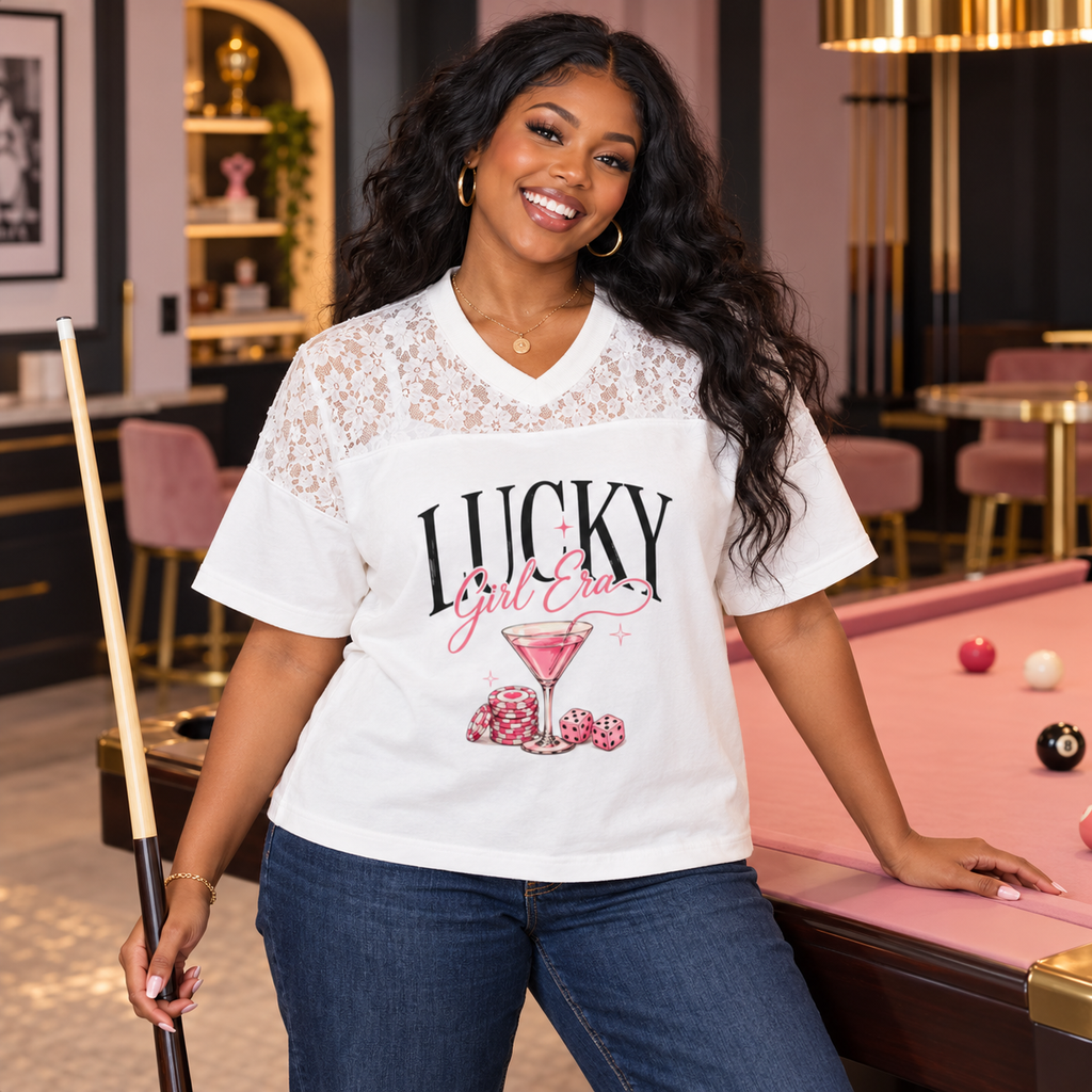 Lucky Girl Era | Lace Jersey Tee